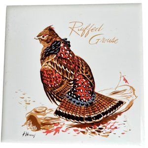 Vtg Screencraft Ruffed Grouse TRIVET / WALL HANGING Cork Back Artist P. Howard